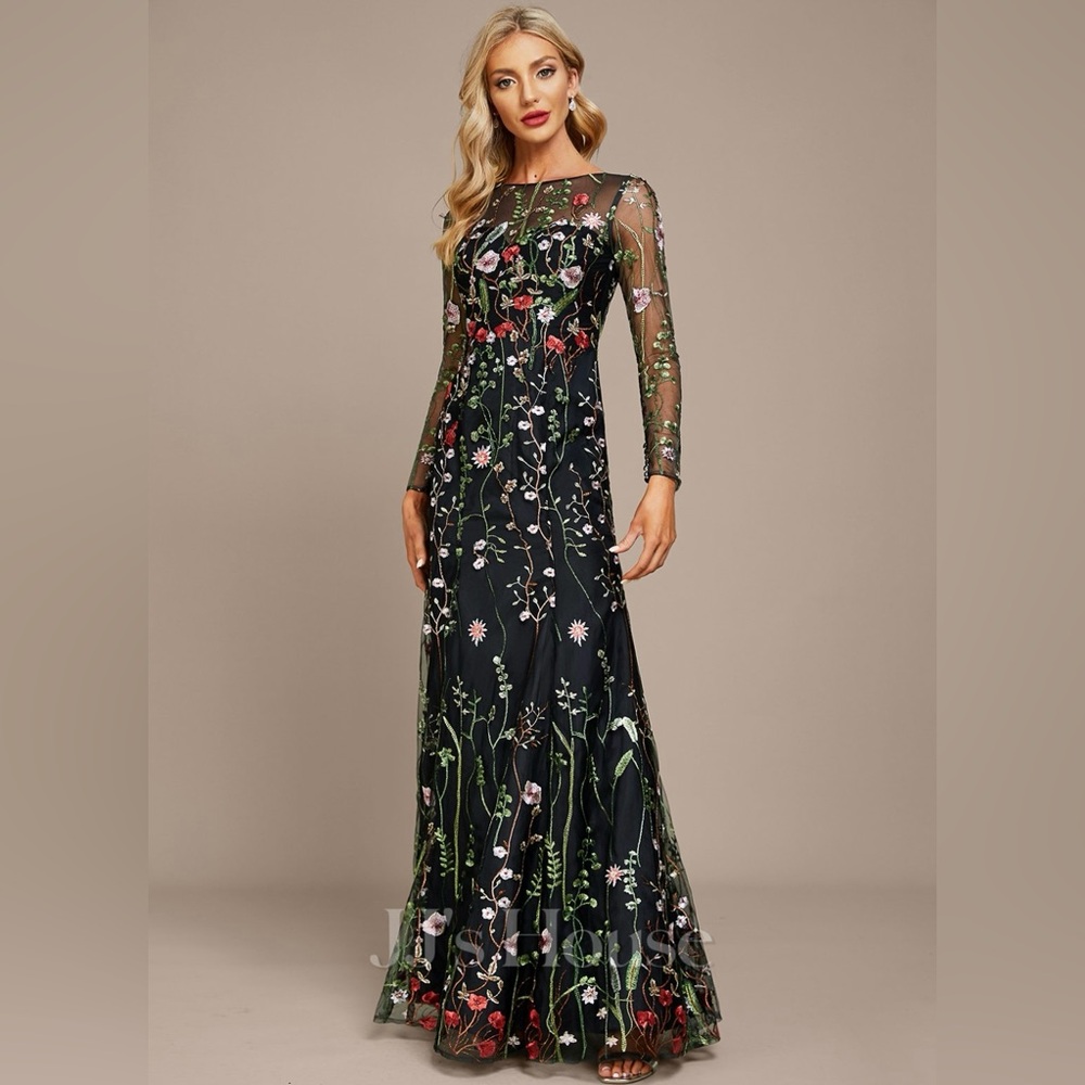 Elegant Floral Embroidered Black Dress